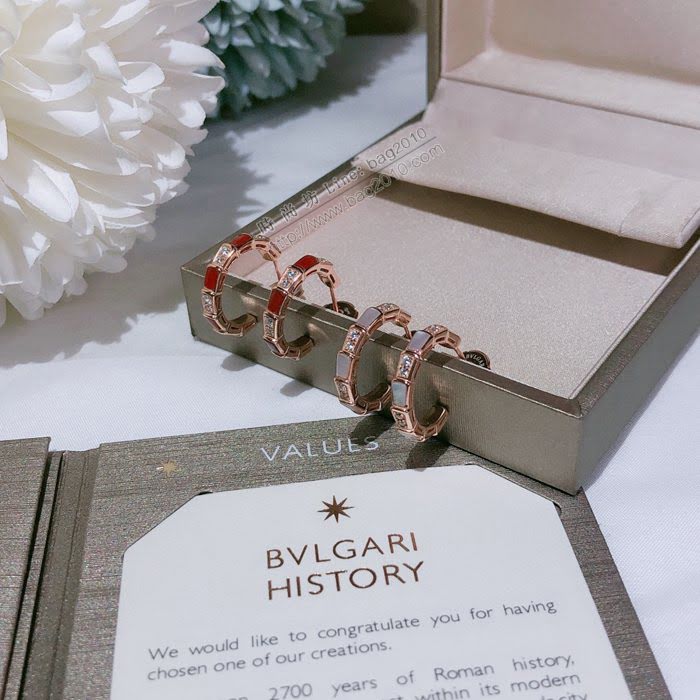 Bvlgari飾品 寶格麗SERPENTI系列 蛇貝殼半鑽耳圈 s925純銀材質  zgbq3115